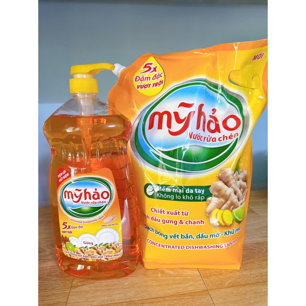 Nước Rửa Chén MỸ HẢO X5 tinh dầu gừng và chanh