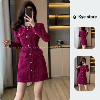 Đầm thiết kế vải dạ tweed trẻ trung Sine dress màu hồng tím