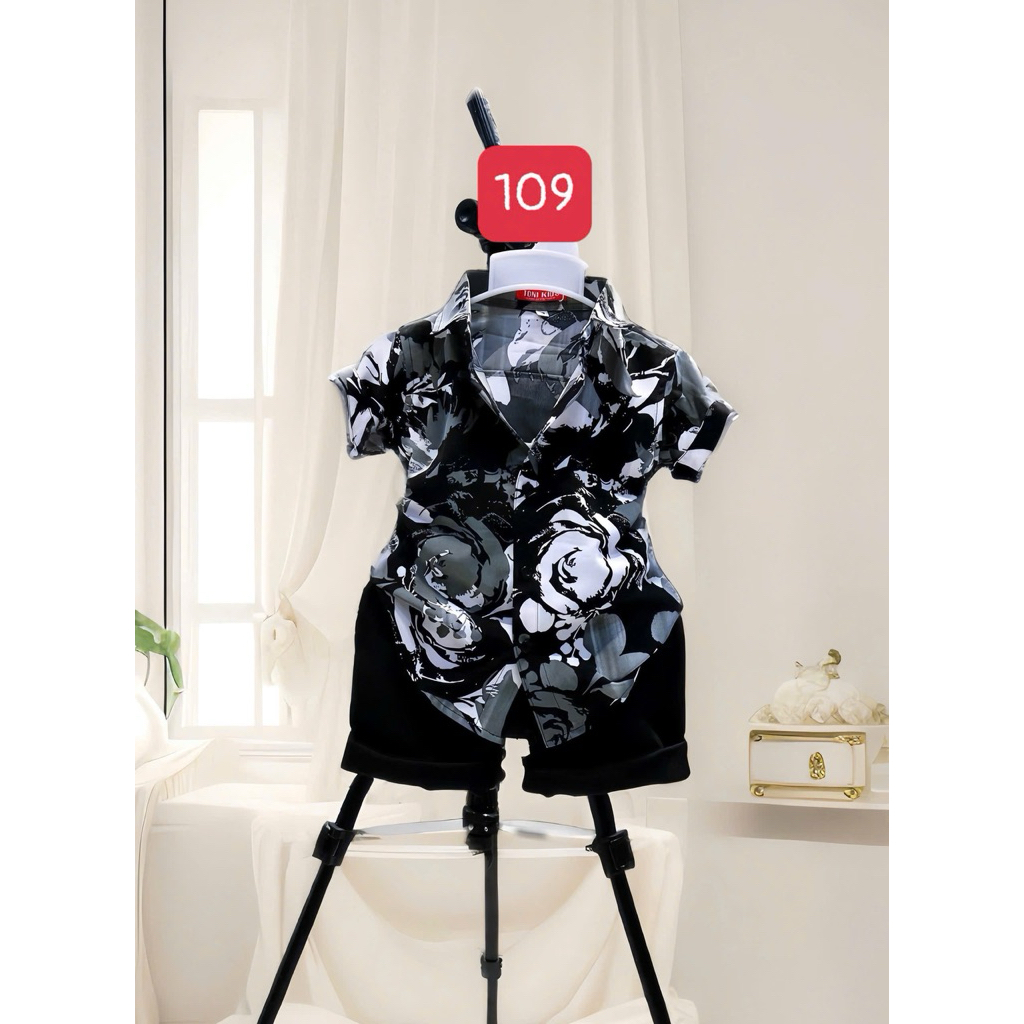 set sơmi công tử hoạ tiết hoa lạ sang cho bé trai 10kg-52kg TONIKIDS