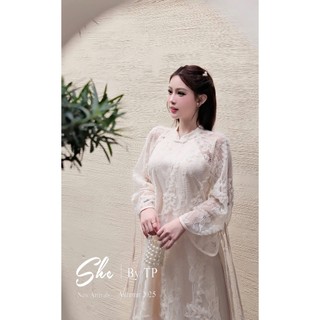 Set áo dài hoa nổi 3D mix quần lụa satin cao cấp chất siêu đẹp dày dặn dành cho chị em mặc tết xinh - Baotrang.clothes