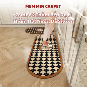 Thảm Dạ Lì, Set Thảm Bếp - Bộ 2 thảm Chùi Chân Mặt Nỉ Thấm Hút Nước, Đế Cao Su Chống Trơn Trượt - TH107