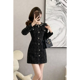 Đầm thiết kế Sine dress màu đen vải dạ trẻ trung