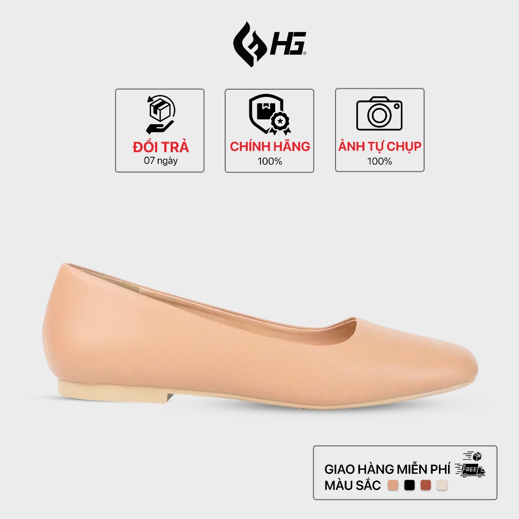 Giày Da Nữ HG Đế Bệt Mũi Vuông, Phong Cách Nhật Bản HG3325 .