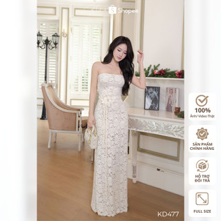 Đầm ren thun hoa cúc dáng quây ôm dài maxi kèm dây hoa 3D phong cách dự tiệc sang chảnh KD477