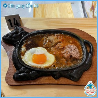 ĐĨA GANG BÒ NÉ GIỮ NHIỆT LÂU , GANG DÀY KÈM LÓT GỖ