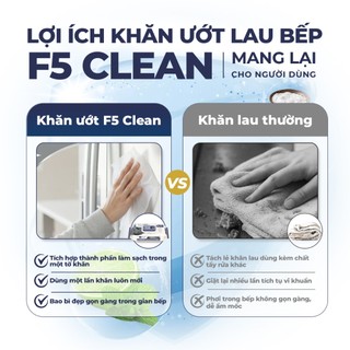 COMBO Khăn ướt lau bếp 80 tờ F5 Clean sạch mùi bếp khó chịu, an toàn cho da tay và không để lại chất tồn dư