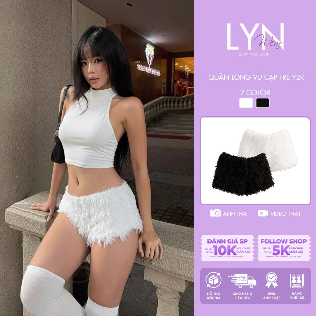 LYN WEAR | Quần Lông Vũ Cạp Trễ Nữ Dáng Ngắn Ôm Eo – Mặc Đẹp Dạo Phố, Party, Chụp Ảnh