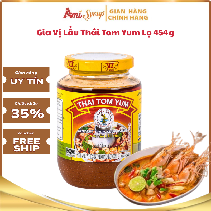 Gia Vị Lẩu Thái Tom Yum Lọ 454g, Nước Cốt Lẩu Thái Tom Yum Chua Cay, Thơm Ngon, Tiện Lợi