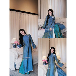Set áo dài xinh new chất liệu tơ tằm hoạ tiết nổi bật ánh kim mặc siêu tôn dáng dành cho chị em sang - Baotrang.clothes