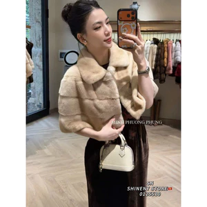 Áo choàng lông cắt tầng cổ bẻ
