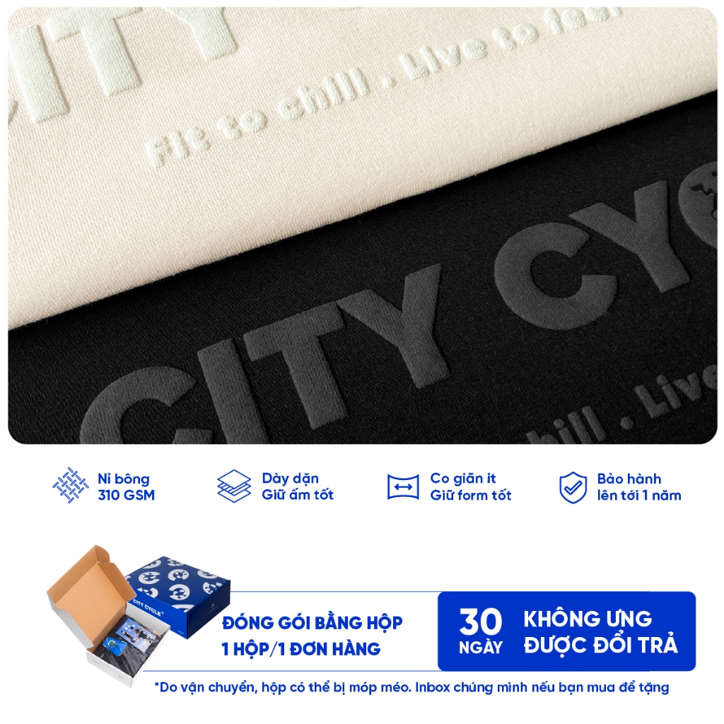 Áo hoodie boxy nỉ bông mùa đông nam nữ boxy Local Brand Chính Hãng City Cycle Áo hoodie Time Flow