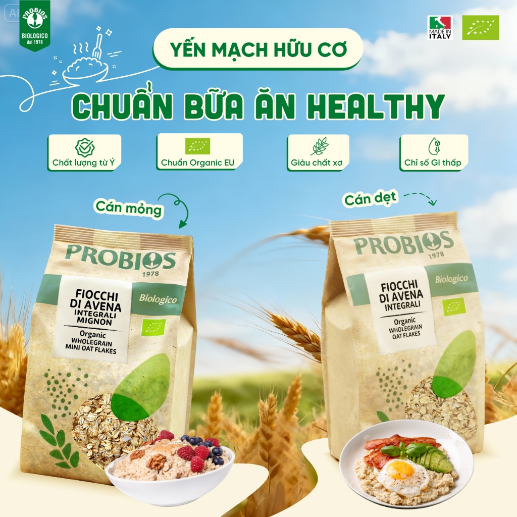 Yến Mạch Hữu Cơ ProBios/ Sottolestelle Organic Whole (Mini) Oat Flakes 500g