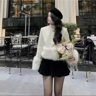 Áo Khoác Dạ 2 Lớp Phối Lông Cổ Tròn Chất Dạ Lông Thỏ Dày Dặn Freesize Ấm Áp Sang Trọng Thời Trang Mùa Đông
