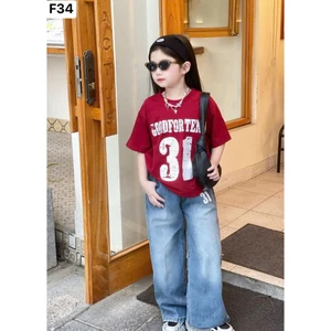 M98/ Set Áo Cotton Kèm Quần Jean Cá Tính Cho Bé Từ 20-50kg Chất Liệu Cotton Mềm Mại