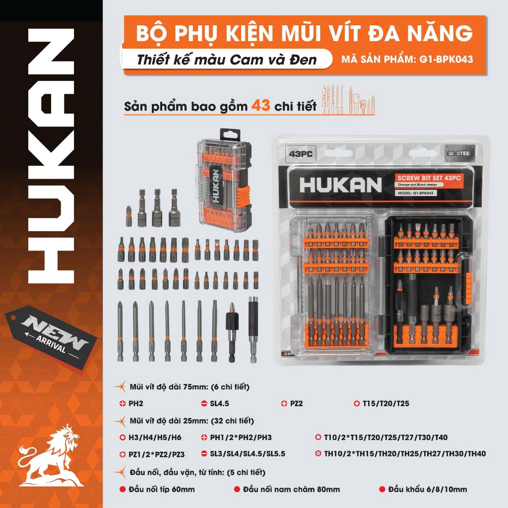 Bộ Phụ Kiện Mũi Khoan/Vít HUKAN Đa Năng - G1-BPK10C,15C,43C_ Hàng Chính Hãng