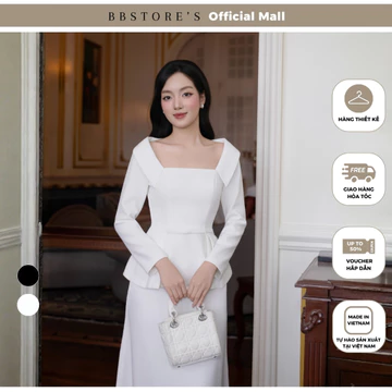 [DEAL XẢ KHO] BBSTORE'S Áo Kiểu Tiệc Tay Dài Eo Phối Nơ Chất Carolan Cổ Vuông Dáng Áo Peplum - A4586B