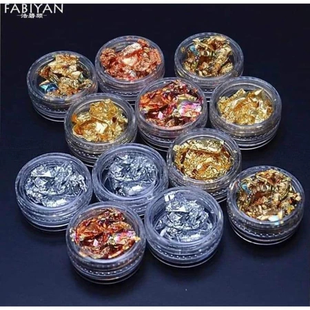 Set Nhũ Sợi 12 Hũ Trang Trí Móng – Giấy Nhún Vàng Bạc Ẩn Móng Gel, Phụ Kiện Nail Lấp Lánh, Dễ Mix Mẫu