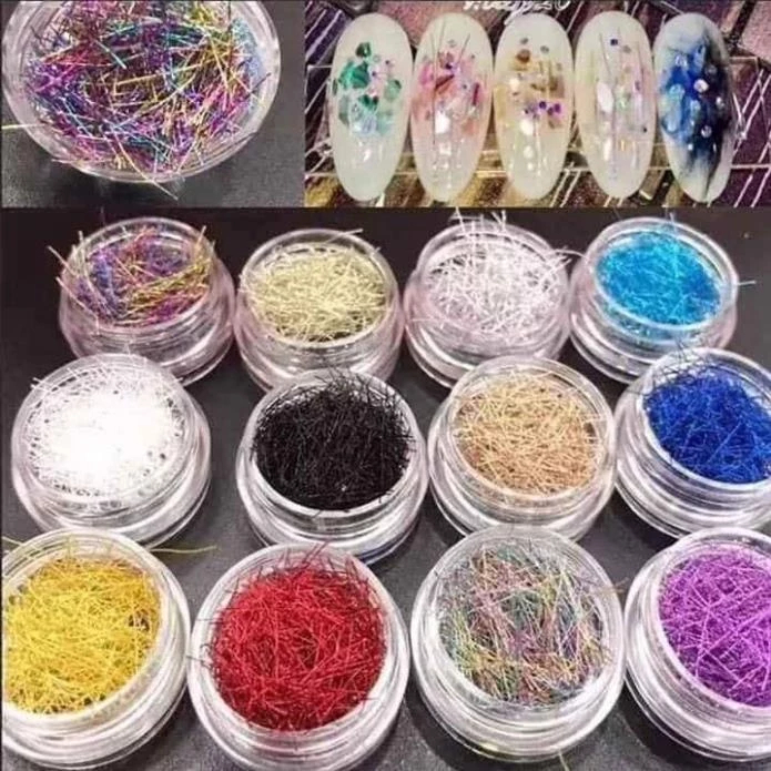 Set Nhũ Sợi 12 Hũ Trang Trí Móng – Giấy Nhún Vàng Bạc Ẩn Móng Gel, Phụ Kiện Nail Lấp Lánh, Dễ Mix Mẫu