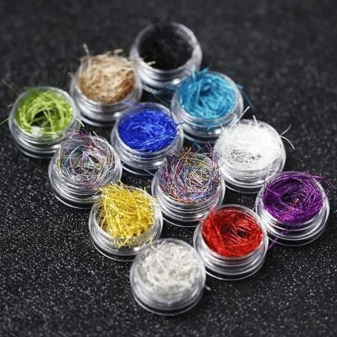 Set Nhũ Sợi 12 Hũ Trang Trí Móng – Giấy Nhún Vàng Bạc Ẩn Móng Gel, Phụ Kiện Nail Lấp Lánh, Dễ Mix Mẫu