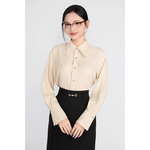 Áo Sơ Mi Nữ 𝐂𝐂𝐇𝐀𝐓 Dáng Suông Kiểu Mono Tone Cổ Đức Chất Liệu Cao Cấp 25FDS2006ST