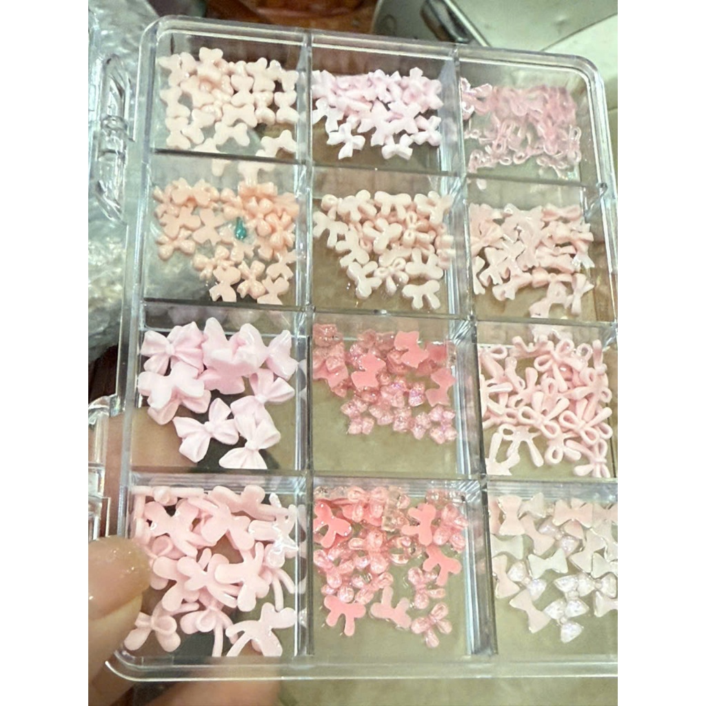 Bộ 12 Lưới Nơ Nhựa Mini Đầy Màu Sắc – Phụ Kiện DIY Trang Trí Móng Tay, Charm Nơ Dễ Gắn, Siêu Xinh