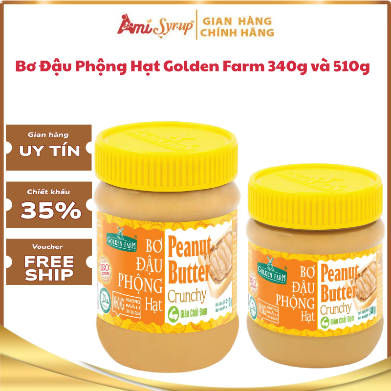 Bơ Đậu Phộng Hạt Golden Farm 510g, Thơm Ngon Béo Ngậy, Dùng Ăn Kèm Bánh Mỳ Hoặc Pha Chế Đồ Uống