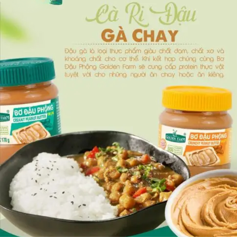Bơ Đậu Phộng Hạt Golden Farm 510g, Thơm Ngon Béo Ngậy, Dùng Ăn Kèm Bánh Mỳ Hoặc Pha Chế Đồ Uống