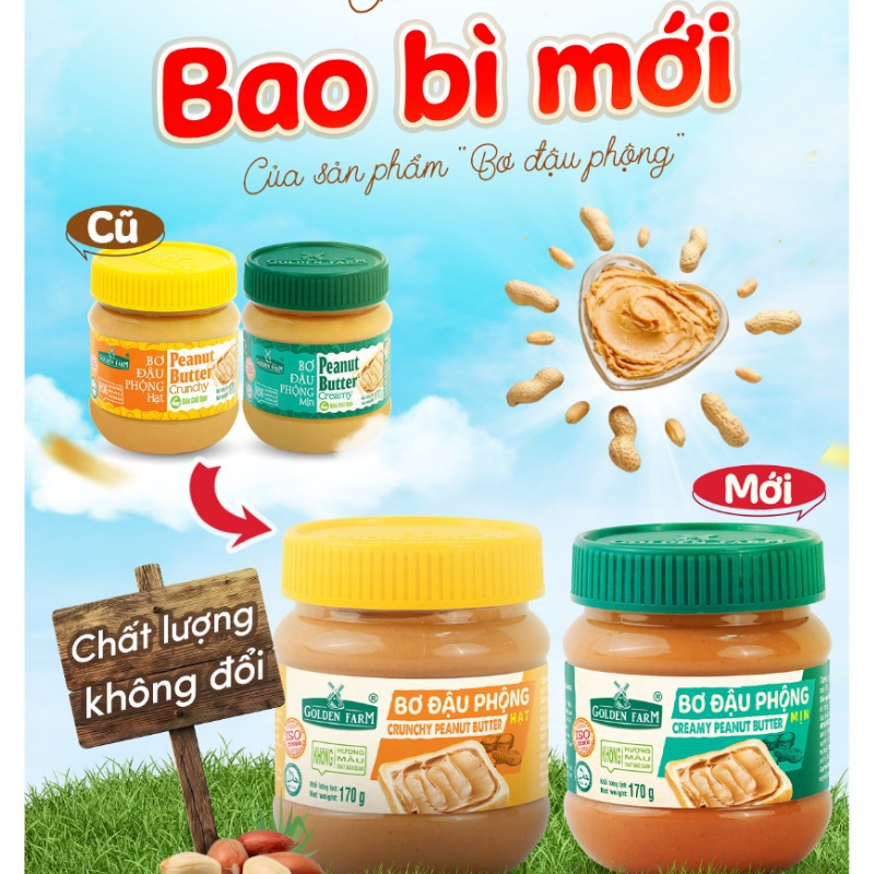 Bơ Đậu Phộng Hạt Golden Farm 510g, Thơm Ngon Béo Ngậy, Dùng Ăn Kèm Bánh Mỳ Hoặc Pha Chế Đồ Uống
