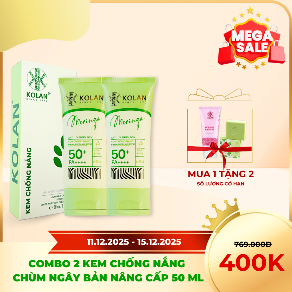 [MUA 1 TẶNG 2]-[BẢN NÂNG CẤP] Combo 2 Kem Chống Nắng Chùm Ngây KOLAN