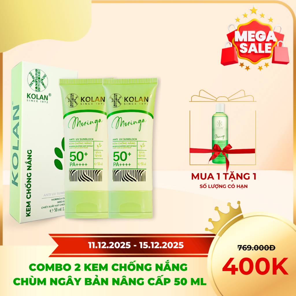 [MUA 1 TẶNG 2]-[BẢN NÂNG CẤP] Combo 2 Kem Chống Nắng Chùm Ngây KOLAN