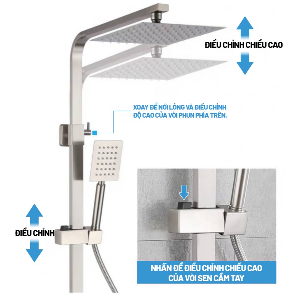 Kaleis Sen Cây Tắm Đứng Chỉnh Nhiệt 3 Trong 1 – Inox 304 Chống Gỉ Cao Cấp, Tiết Kiệm Nước, Dễ Lắp Đặt