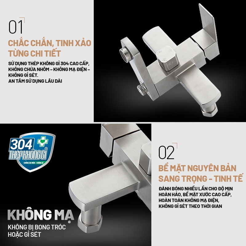 Kaleis Sen Cây Tắm Đứng Chỉnh Nhiệt 3 Trong 1 – Inox 304 Chống Gỉ Cao Cấp, Tiết Kiệm Nước, Dễ Lắp Đặt