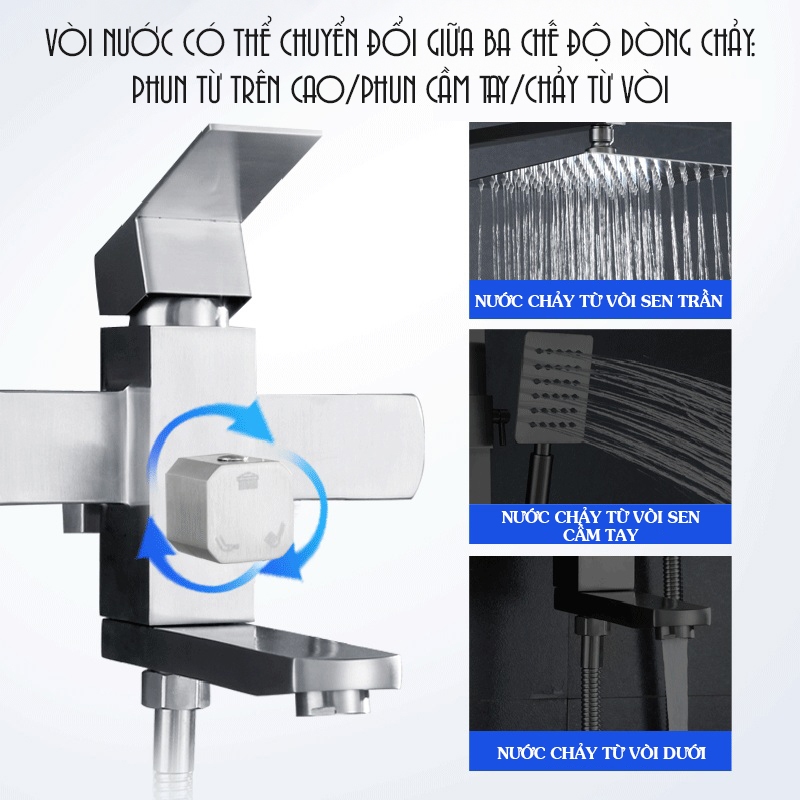Kaleis Sen Cây Tắm Đứng Chỉnh Nhiệt 3 Trong 1 – Inox 304 Chống Gỉ Cao Cấp, Tiết Kiệm Nước, Dễ Lắp Đặt