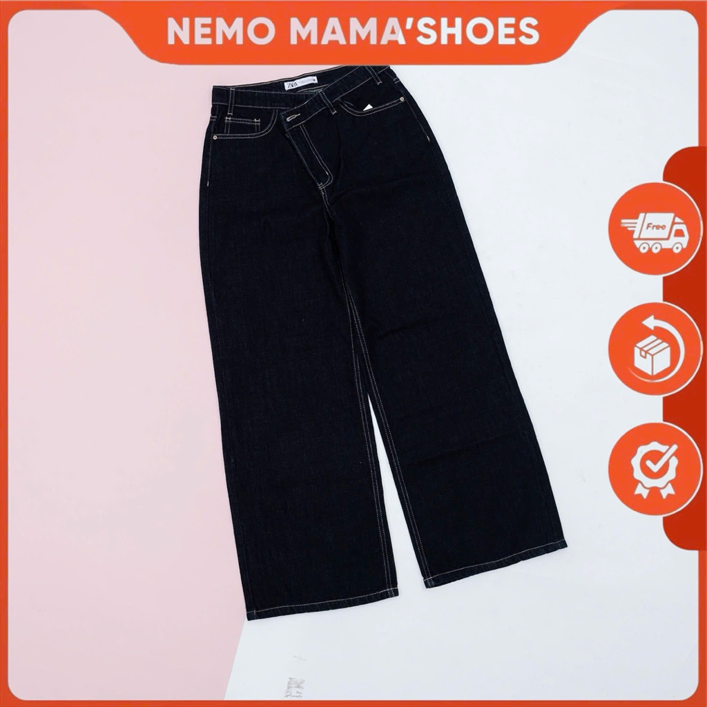 ZARA QUẦN JEAN NỮ LƯNG ĐẮP CHÉO XANH ĐEN (250814001)