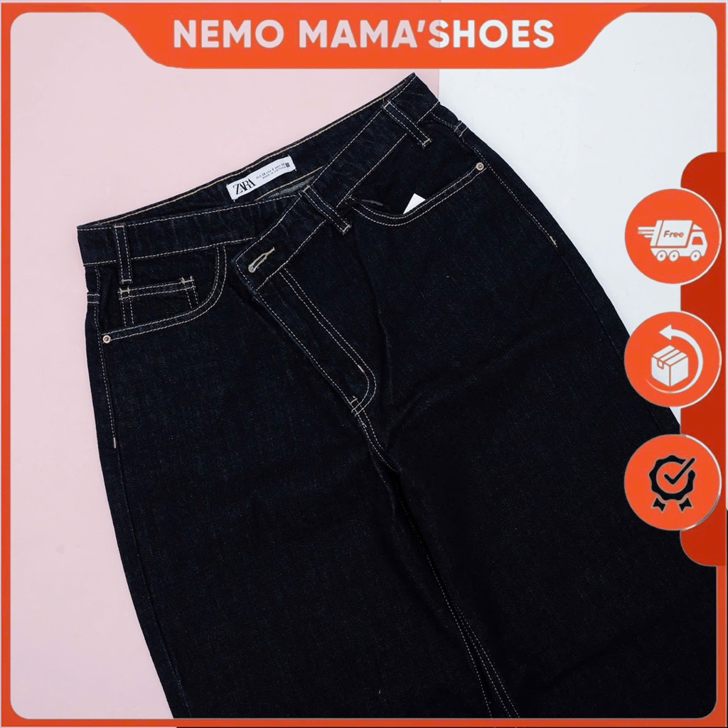 ZARA QUẦN JEAN NỮ LƯNG ĐẮP CHÉO XANH ĐEN (250814001)