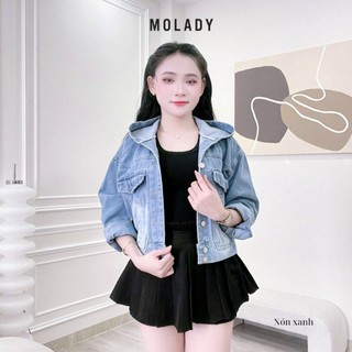 Áo khoác JEAN nữ MOLADY thiết kế gấu thêu sau có nón K26