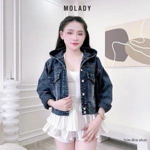 Áo khoác JEAN nữ MOLADY thiết kế gấu thêu sau có nón K26