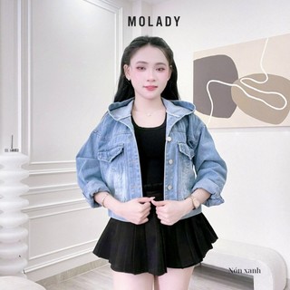 Áo khoác JEAN nữ MOLADY thiết kế gấu thêu sau có nón K26