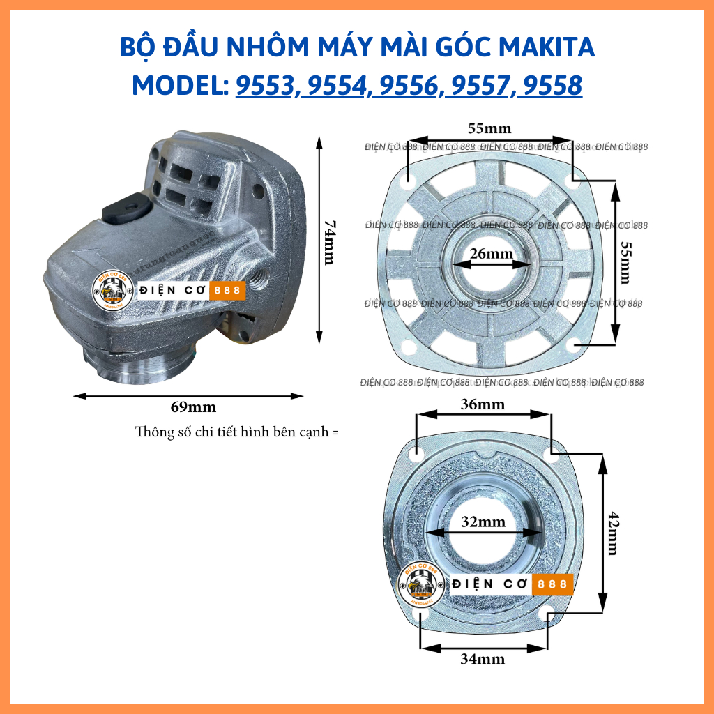 Bộ đầu nhôm máy mài Makita 9553, 9556(3 chi tiết) | Shopee Việt Nam