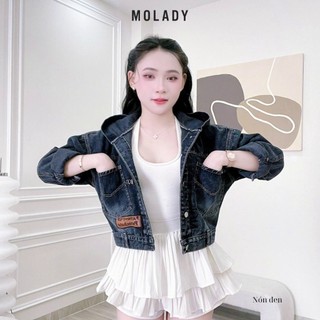 Áo khoác JEAN nữ MOLADY thiết kế phối da sang chảnh K55