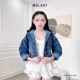 Áo khoác JEAN nữ MOLADY thiết kế phối da sang chảnh K55