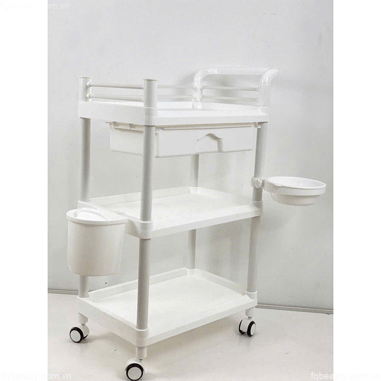 Xe Đẩy Nhựa 3 Tầng Có Sọt Rác, Có Bát Nước, Thiết Kế Mẫu Mới Bằng Nhựa ABS Cao Cấp Sử Dụng Tiện Lợi