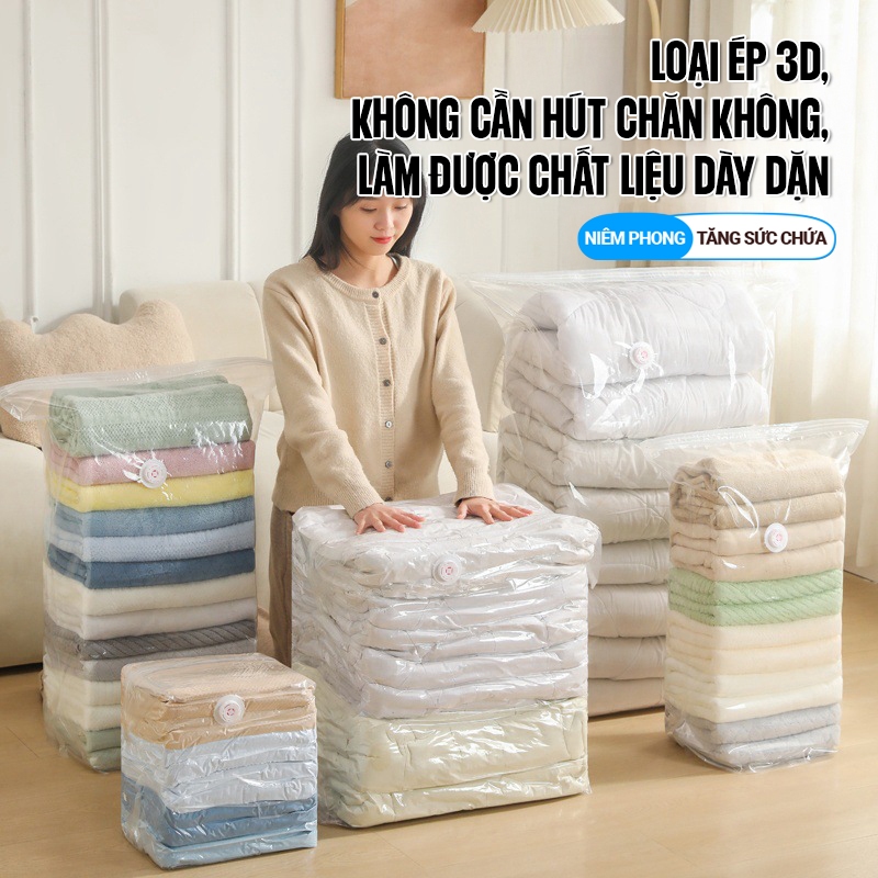 Kaleis Túi Hút Chân Không Không Cần Bơm | Túi Nén Quần Áo, Chống Ẩm Mốc, Chất Liệu Dày Bền