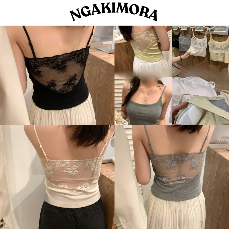 Áo hai dây ren lưng phối lưới  – Áo croptop nữ ôm dáng, tôn vóc dáng quyến rũ