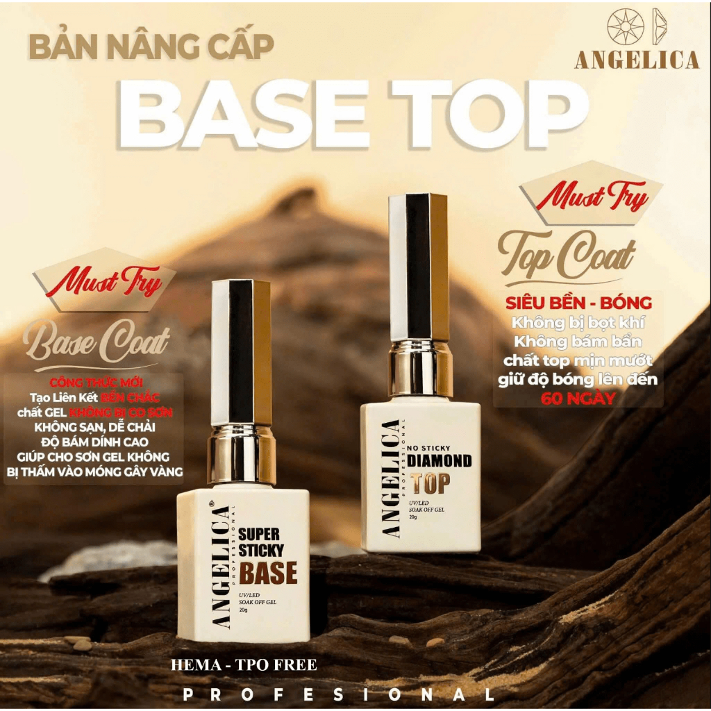 Sơn móng gel Base Top cường lực siêu bóng siêu bền nail chính hãng ANGELICA 20g