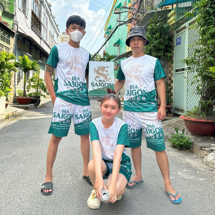 đồ bộ bia tiger, kẹn bạc, sài gòn, huda, larue, sting ,phông bạt, con công đỏ mặc nhóm gia đình đủ size 10-100kg BC