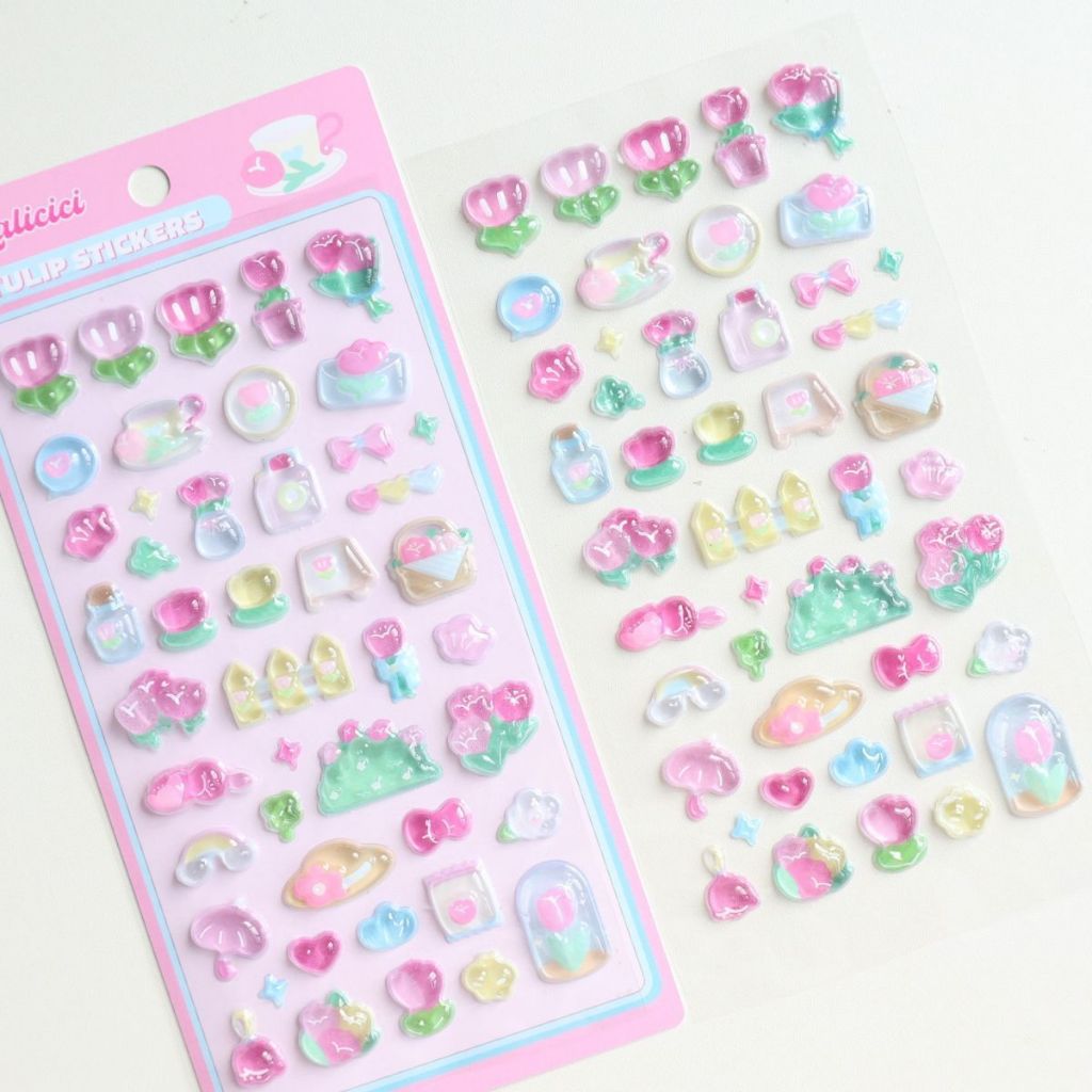 Hình dán pha lê dập nổi 3D dễ thương phong cách Hàn Quốc - Hoa bốn lá, hoa tulip, nốt nhạc trang trí ốp điện thoại.