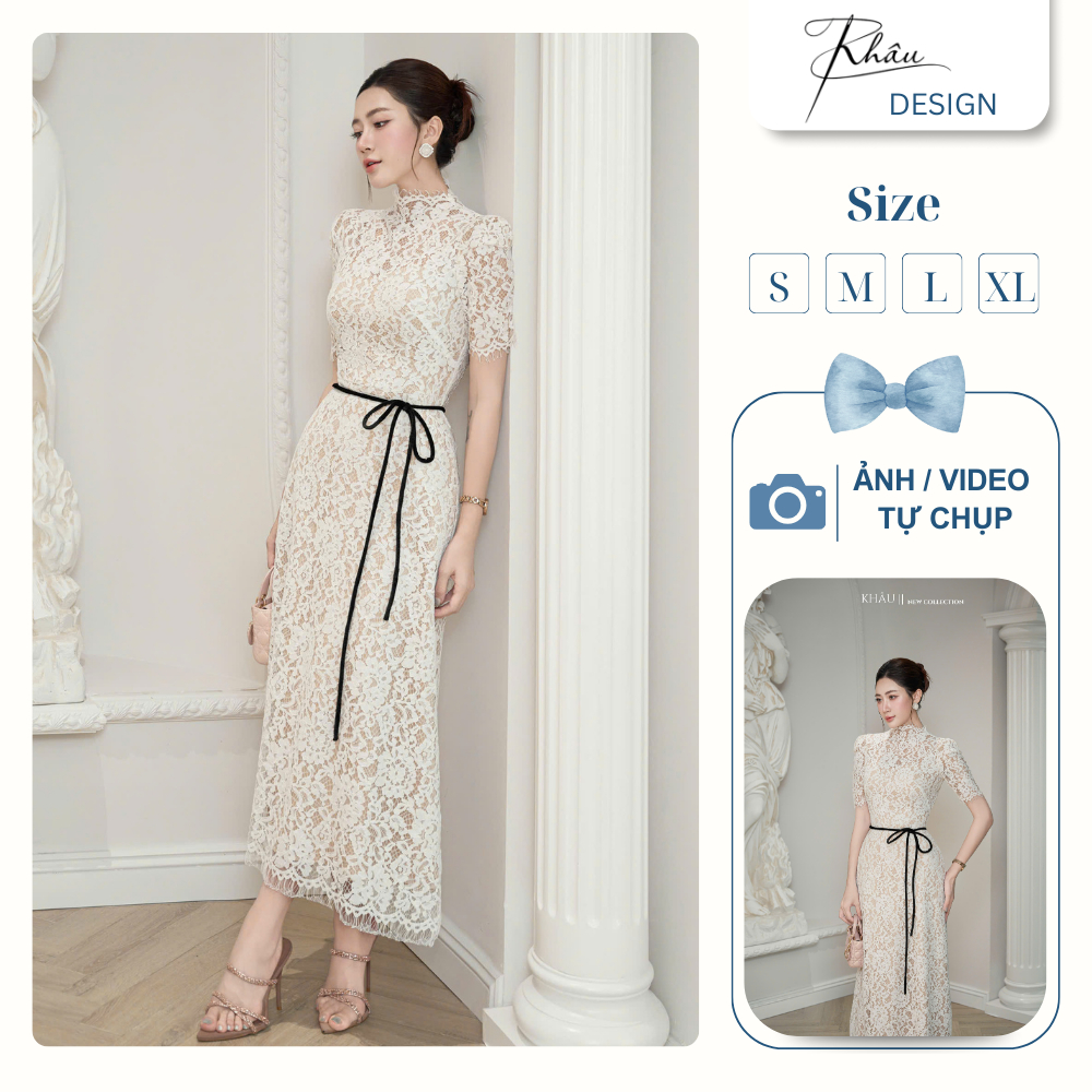 Váy Nữ KHÂU Design Thiết Kế Ren Tay Ngắn Đai Đen K810, Đầm Nữ Đi Làm Đi ...