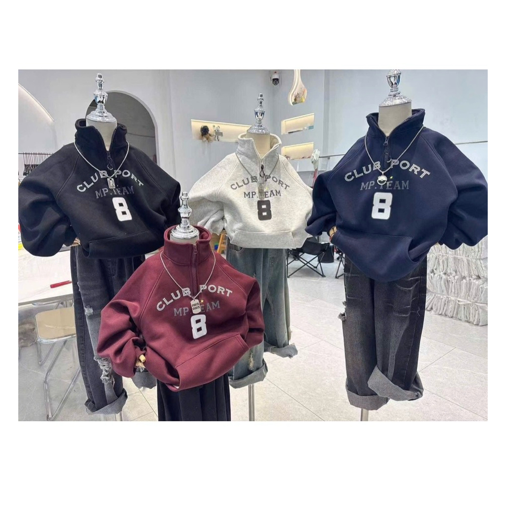 Áo nỉ thu đông LÓT LÔNG Áo sweater trẻ em 20-50kg áo dầy ấm cho bé