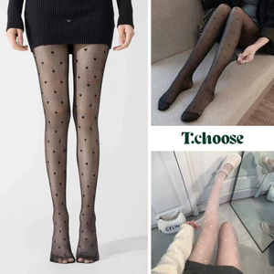 Quần tất mỏng thêu hình tim 2 màu đen trắng TCHOOSE